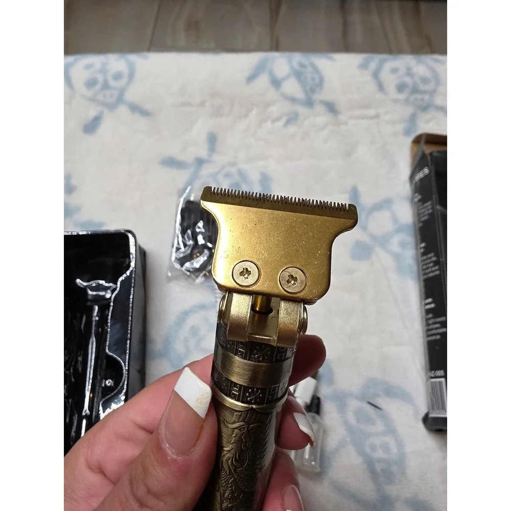 MiniSun Professional Cordless Hair Trimmer Dragon Embossed T-Blade Clipper Gold‎